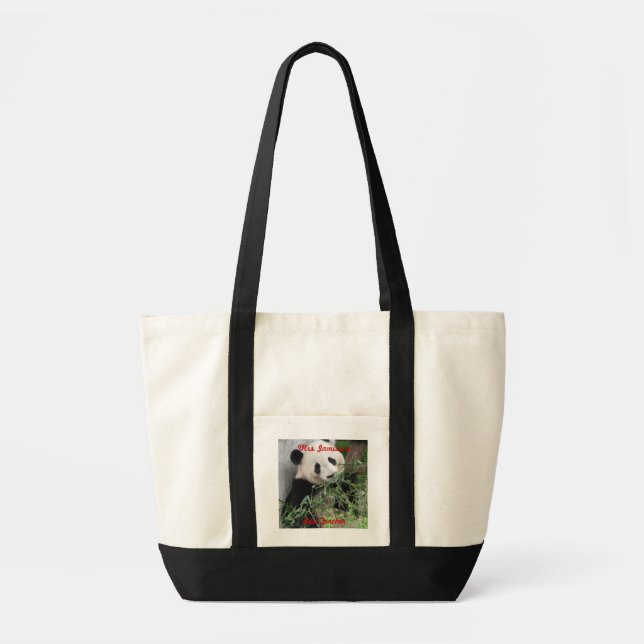 Best Teacher, Giant Panda, Thank You, Name, Tote Bag (Front)