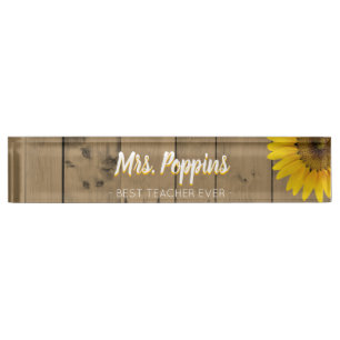 Best Teacher Gift Name Rustic Wood Sunflower Nameplate
