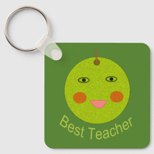 Best Teacher Happy Apple Custom Keychain (Front)