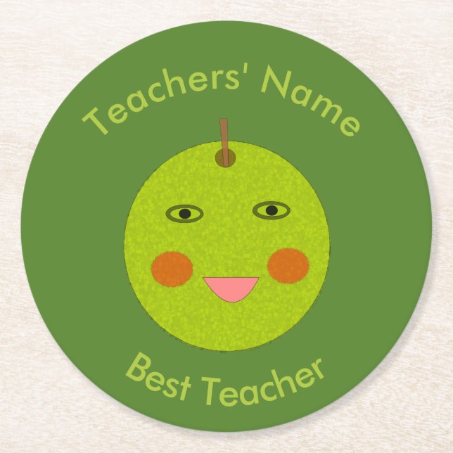 Best Teacher Happy Apple Custom Paper Coasters (Front)