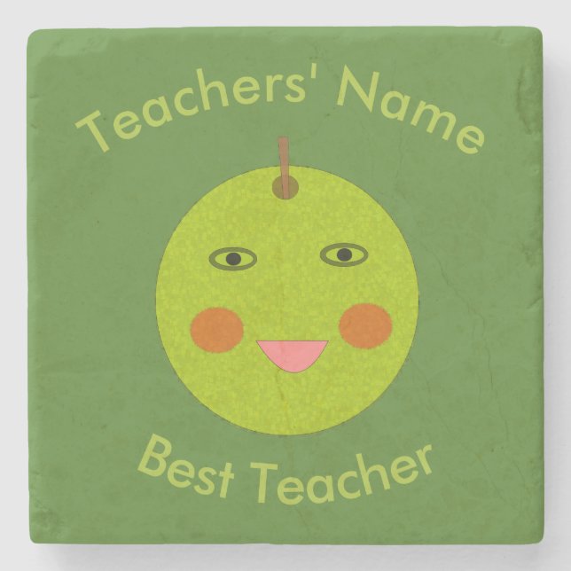 Best Teacher Happy Apple Custom Stone Coaster (Front)