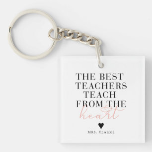 Best Teacher Heart Modern Script ChicTeacher Gift Key Ring