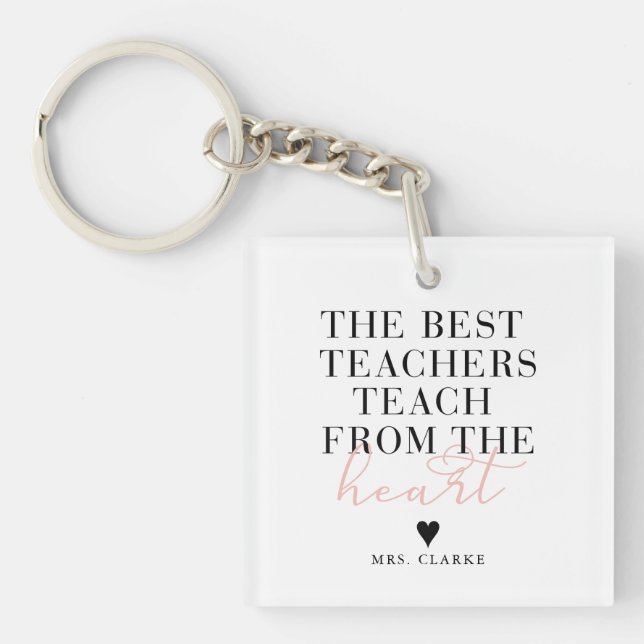 Best Teacher Heart Modern Script ChicTeacher Gift Key Ring (Front)