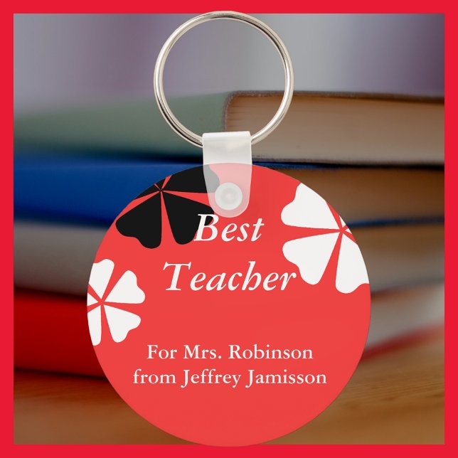 Best Teacher Keychain (Key Chain), Red Floral (Creator Uploaded)