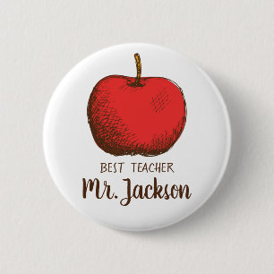 Best Teacher Minimalistic Modern Fun Apple Keych 6 Cm Round Badge