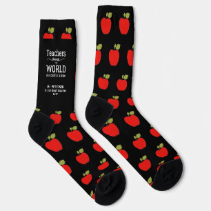 Best teacher name personalised red apple pattern socks