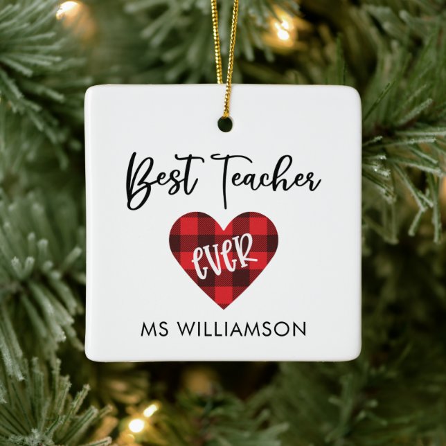 Best Teacher Trendy Personalised Teacher Christmas Ceramic Ornament (Tree)