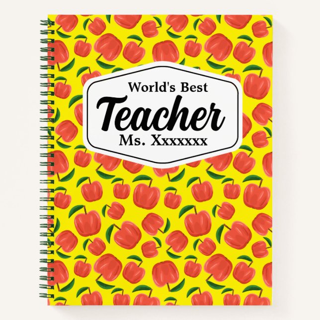 Best Teacher Yellow Apple Pattern Personalised Notebook (Front)