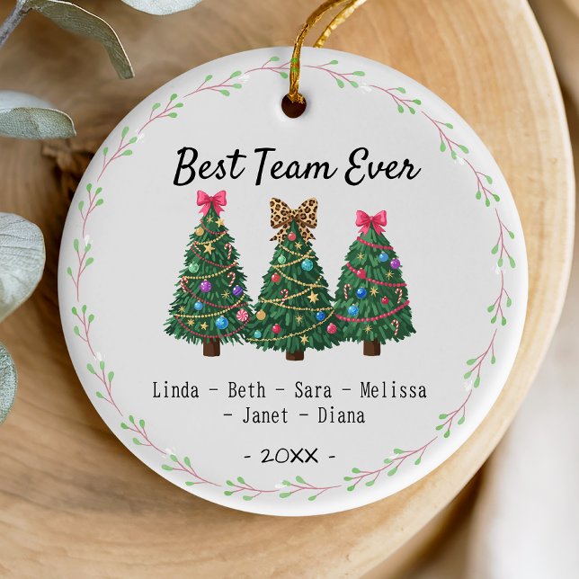 Best team ever coworker coquette christmas trees ceramic ornament (Creator Uploaded)