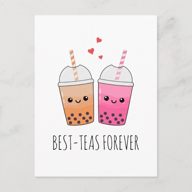 Best Teas Cute Kawaii Boba Tea Pun Love Friendship Postcard (Front)