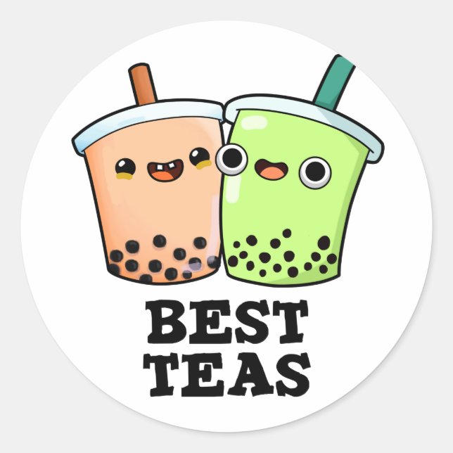 Best Teas Funny Besties Boba Tea Pun  Classic Round Sticker (Front)