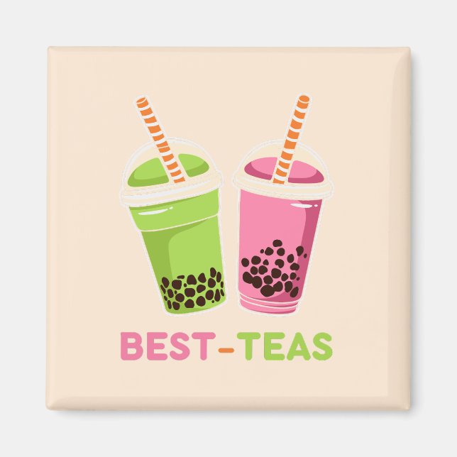 Best teas kawaii boba bubble pearl tea pink friend magnet (Front)