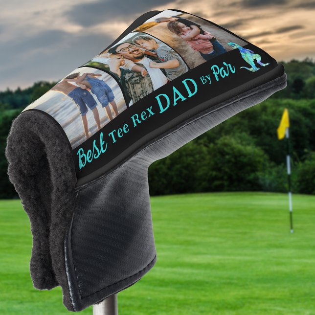 Best Tee Rex Dad By Par 3 Photo Collage Golf Head Cover (Best tee Rex dad by par funny dinosaur golfing joke personalized 3 photo collage golf head cover )
