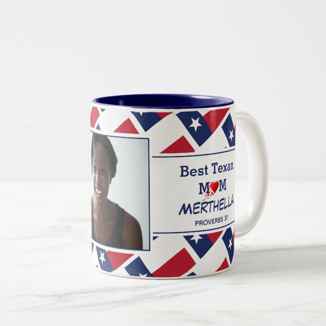 BEST TEXAN MOM Personalised TEXAS Flag Photo Two-Tone Coffee Mug (Front Right)