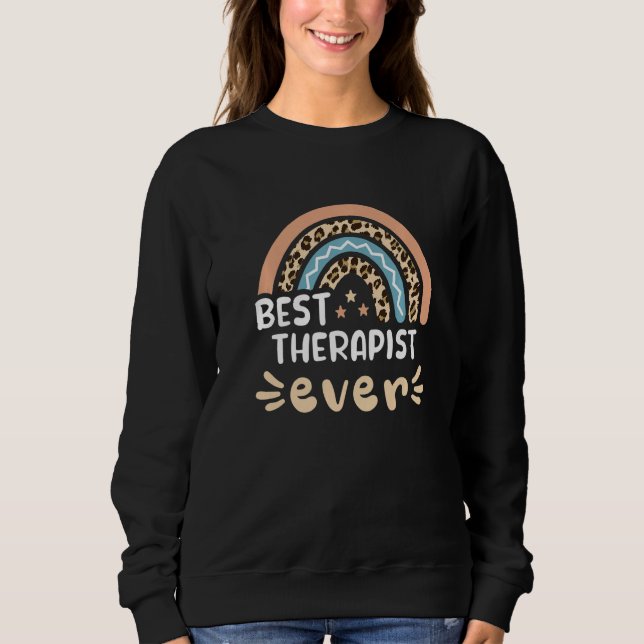 Best Therapist Ever Leopard Rainbow Mum Sweatshirt (Front)