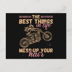 Best Things In Life Mess Up Your Hair Motorcycle Postcard