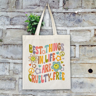 Best Things in Life, Trendy Flowers Retro Vegan Tote Bag