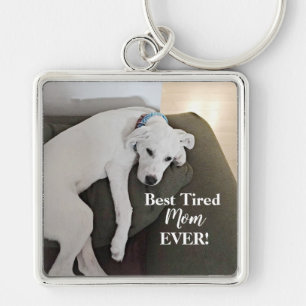 Best Tired Mum Cute White Puppy Dog  Key Ring