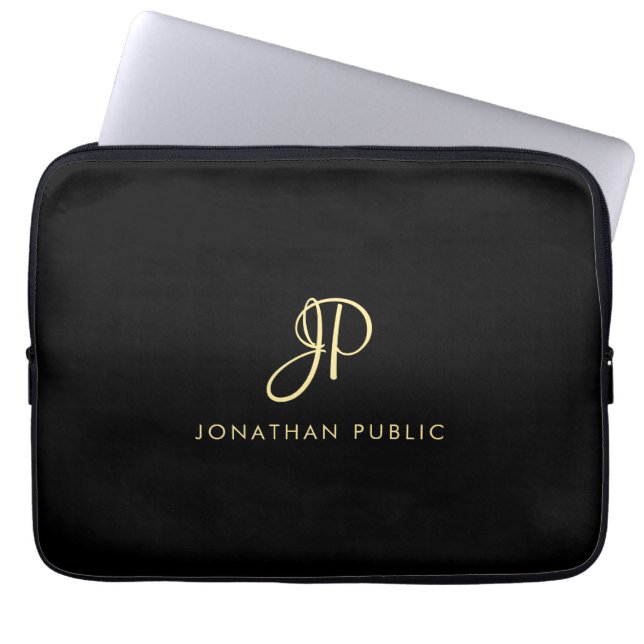 Best Top Gold Look Typography Monogram Template Laptop Sleeve (Front)