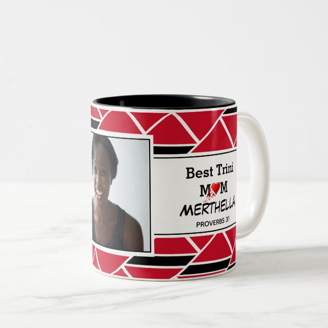 BEST TRINI MOM Personalised TRINIDAD FLAG Photo Two-Tone Coffee Mug (Front Right)