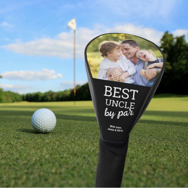 Best Uncle by Par Custom Photo Father's day black Golf Head Cover (Best uncle by par gold club head cover with photo.)