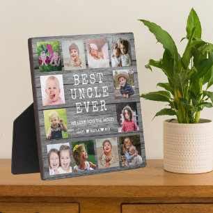 Best Uncle Ever 12 Photo Collage Grey Wood Plaque