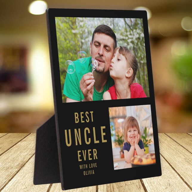    Best Uncle Ever 2 Photo Collage Black And Gold  Plaque (Creator Uploaded)