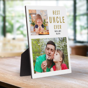 Best Uncle Ever 2 Photo Collage Black White Gold Plaque