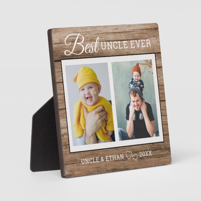 Best Uncle Ever 2 Photo Collage Rustic Wood Plaque (Front)