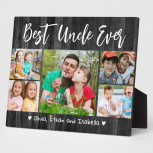 Best Uncle Ever 5 Photo Collage Rustic Black Wood Plaque