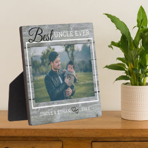 Best Uncle Ever Custom Photo Rustic Grey Wood Plaque
