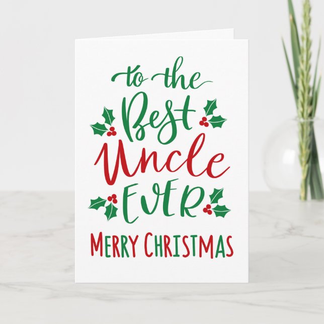 Best Uncle Ever Merry Christmas Typography Card (Front)