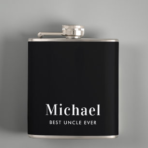 Best Uncle Ever Monogram Black Hip Flask