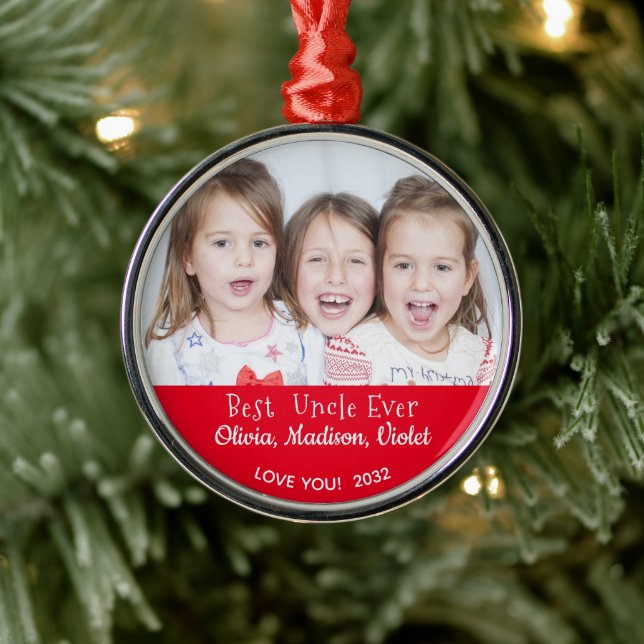 Best  Uncle Ever Personalised Photo Christmas Metal Ornament (Tree)