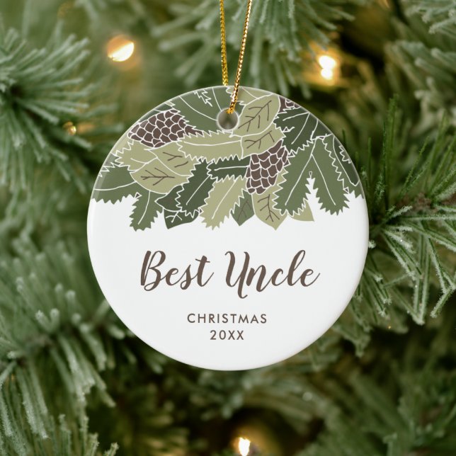 Best Uncle Ever Personalised Pinecones Greenery Ceramic Ornament (Tree)