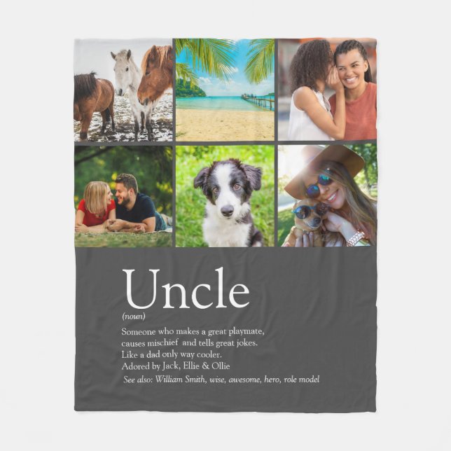Best Uncle Funcle Definition Fun 6 Photo Grey Fleece Blanket (Front)