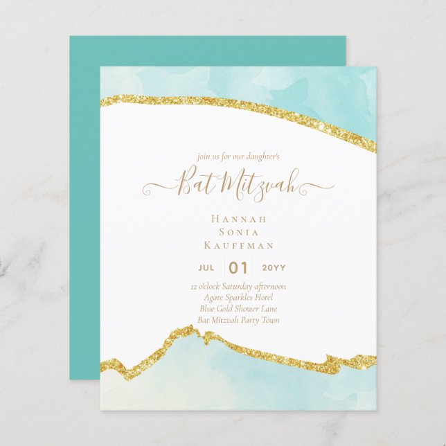 Best Value Agate Glitter BAT MITZVAH Invitations (Front/Back)