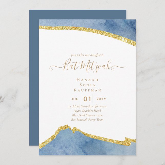 Best Value Agate Glitter BAT MITZVAH Invitations (Front/Back)