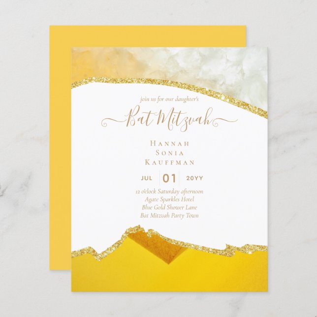 Best Value Agate Glitter BAT MITZVAH Invitations (Front/Back)