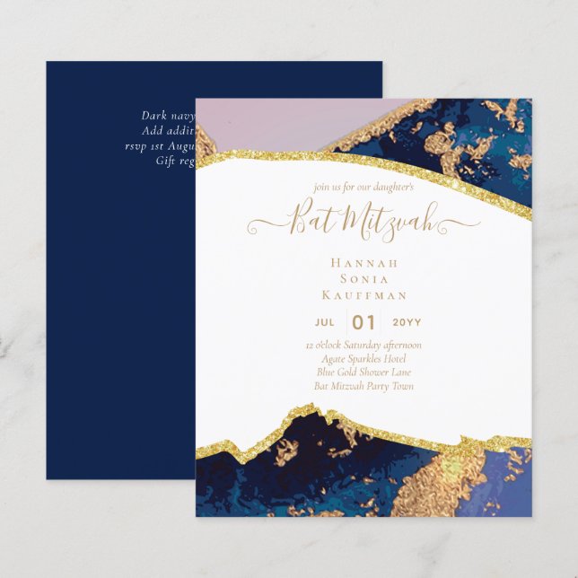 Best Value Agate Glitter BAT MITZVAH Invitations (Front/Back)