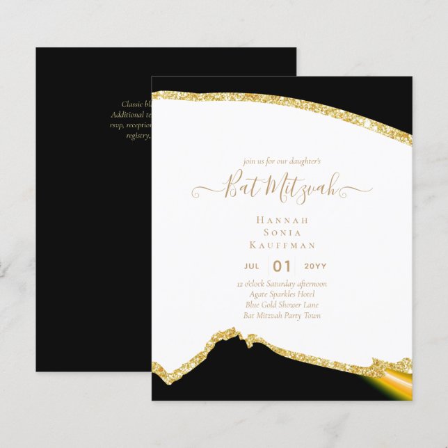Best Value Agate Glitter BAT MITZVAH Invitations (Front/Back)