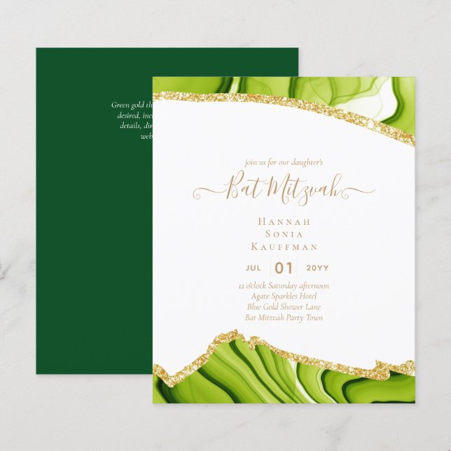 Best Value Agate Glitter BAT MITZVAH Invitations (Front/Back)