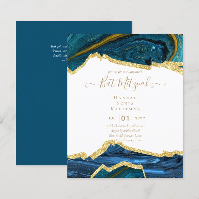 Best Value Agate Glitter BAT MITZVAH Invitations (Front/Back)