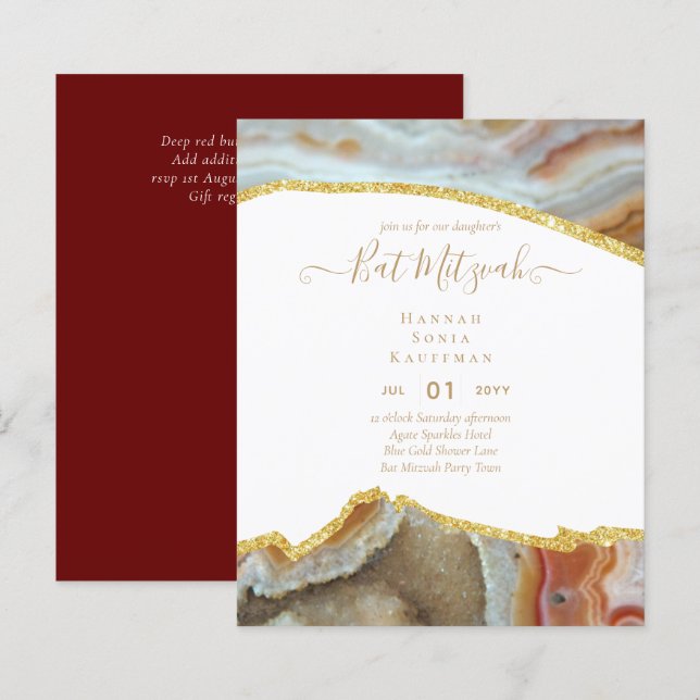 Best Value Agate Glitter BAT MITZVAH Invitations (Front/Back)