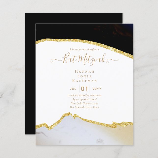 Best Value Agate Glitter BAT MITZVAH Invitations (Front/Back)