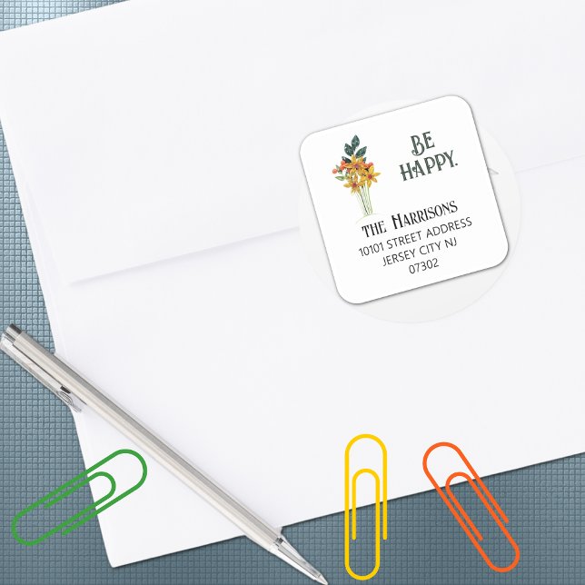 Best Value, Quilled Flowers Elegant Return Address Square Sticker (Creator Uploaded)