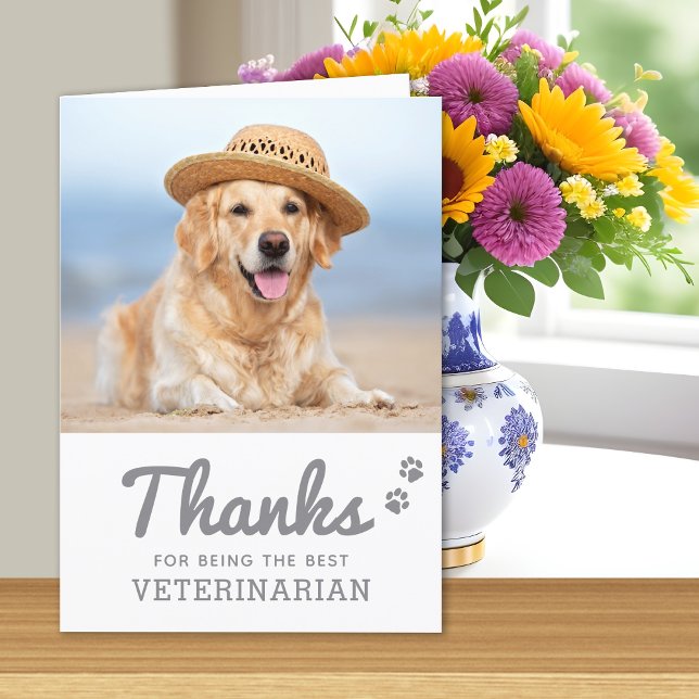 Best Veterinarian Veterinary Paw Prints Pet Photo Thank You Card (Creator Uploaded)