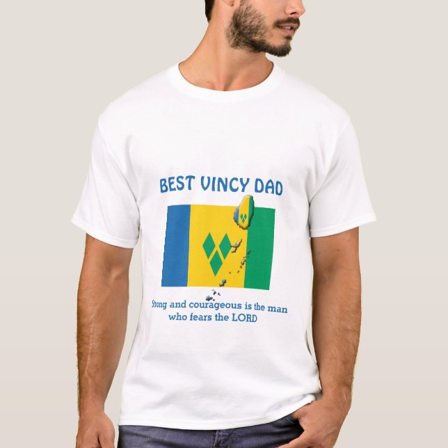BEST VINCY DAD Strong Courageous Personalised T-Shirt (Front)