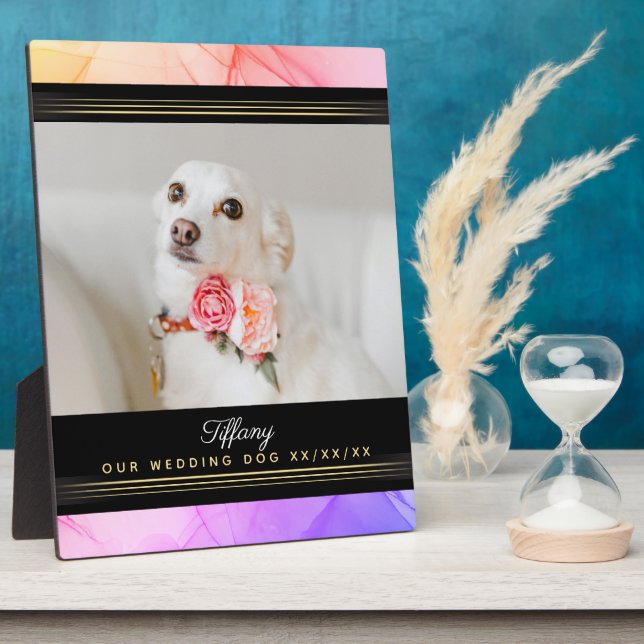 Best Wedding Dog Named Photo Template Pink Purple Plaque (Side)