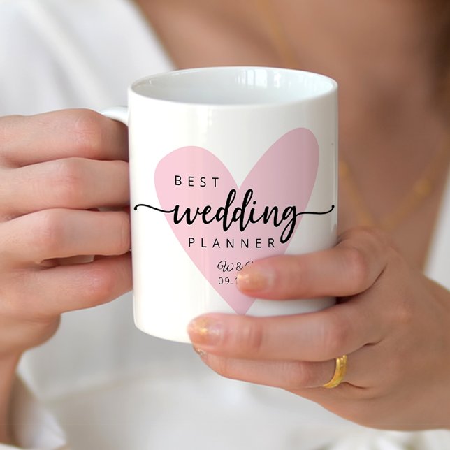  Best Wedding Planner Pink Heart Initials Coffee Mug (Best Wedding Planner Mug with the bride and groom initials.)